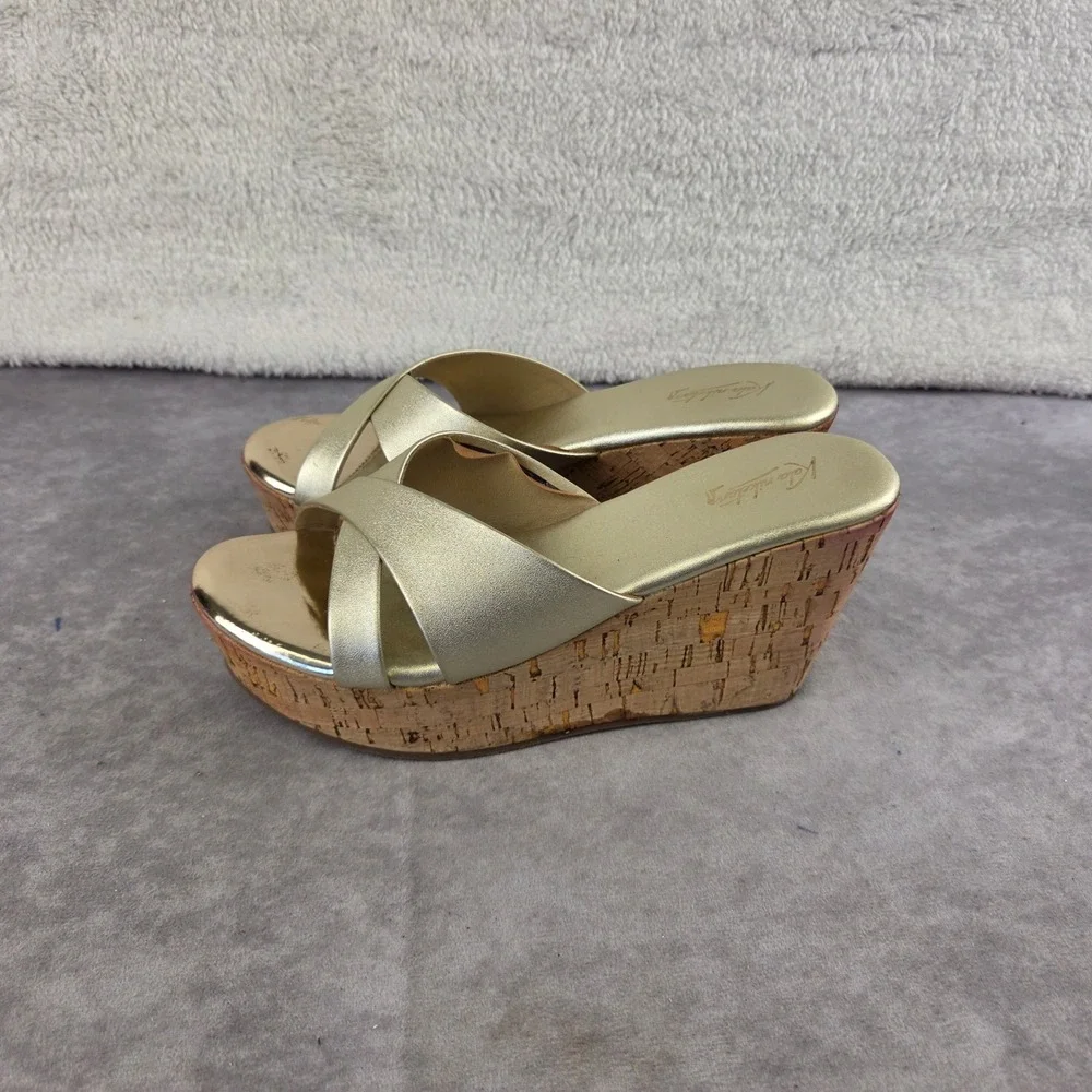 Kala Niketan Gold Metallic Cork Wedge Sandals Platform Slides Womens